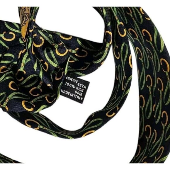 GUCCI Men's 100% Silk Necktie LUXURY Tie Navy Equestrian Monogram W:3.7" EUC - Picture 3 of 5